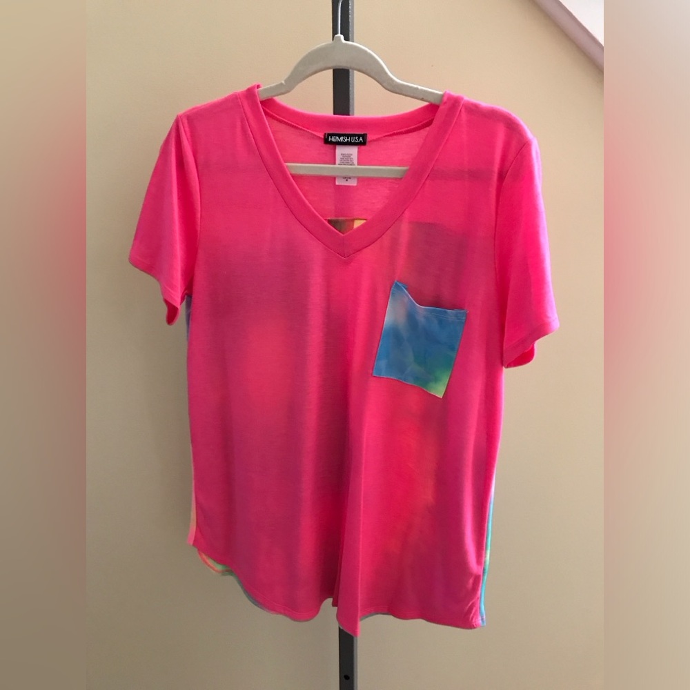 Hem & Thread Pink V-Neck Pocket Tee NWOT